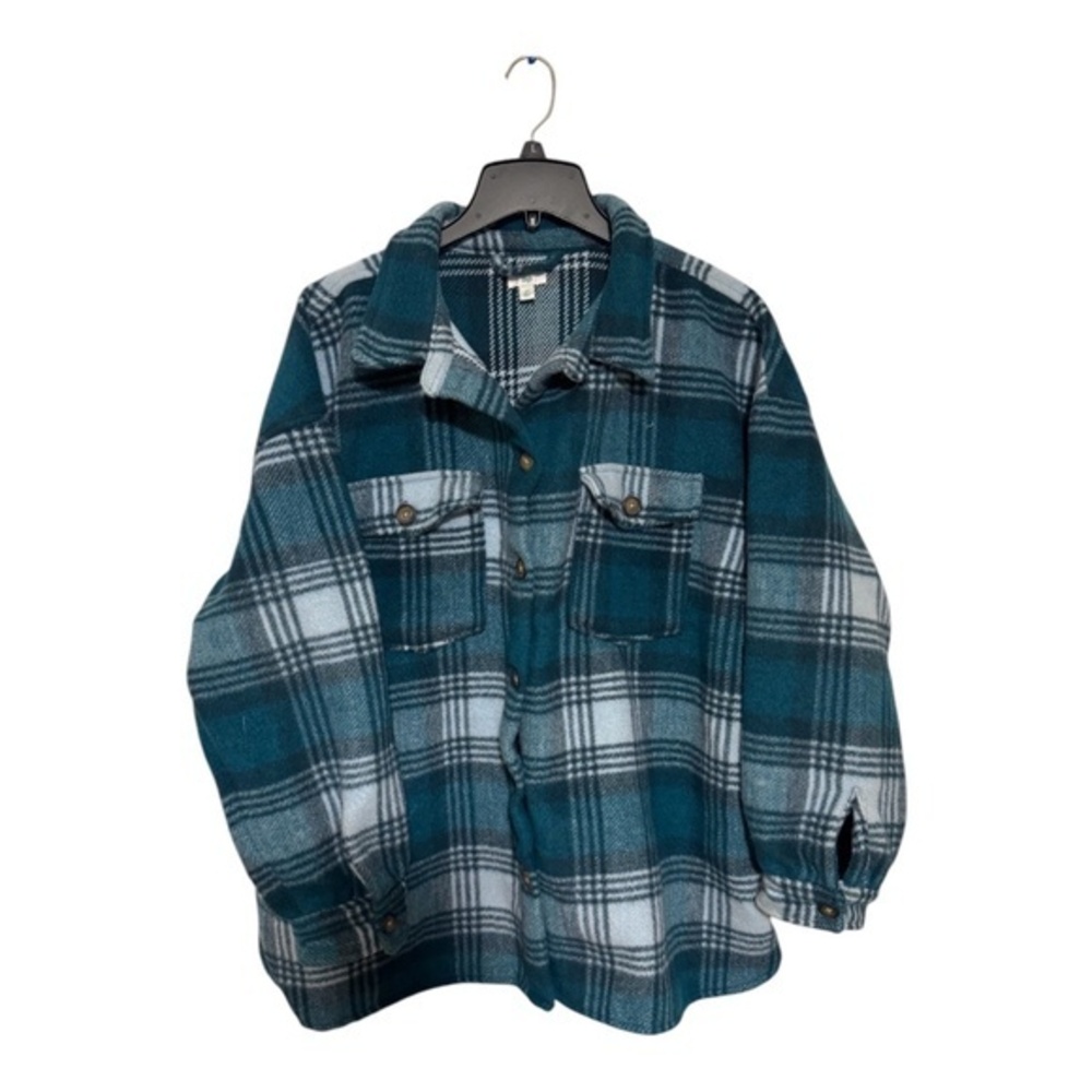 Dip Womens Flannel Shacket Turquoise Plaid Pockets Heavy Chore Western Size XXL